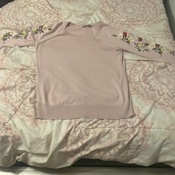 LOFT Sweaters - Embroidered Pink Crewneck Sweater